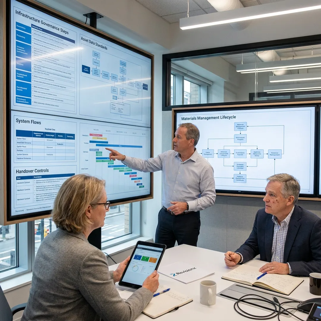 Consultants mapping infrastructure governance workflow