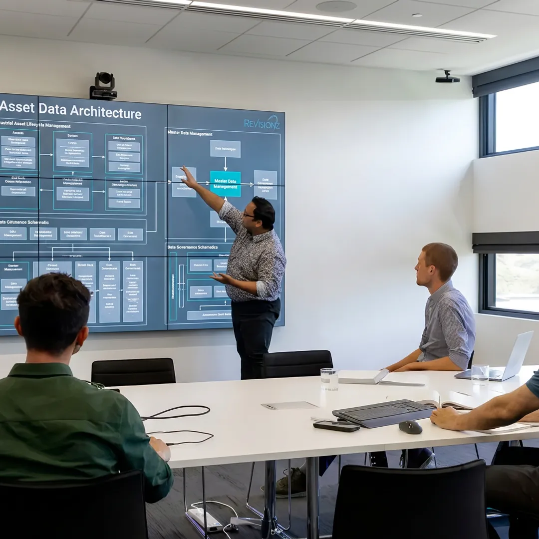 Consultants reviewing digital asset architecture workflow