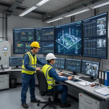 Engineers reviewing digital power asset dashboards