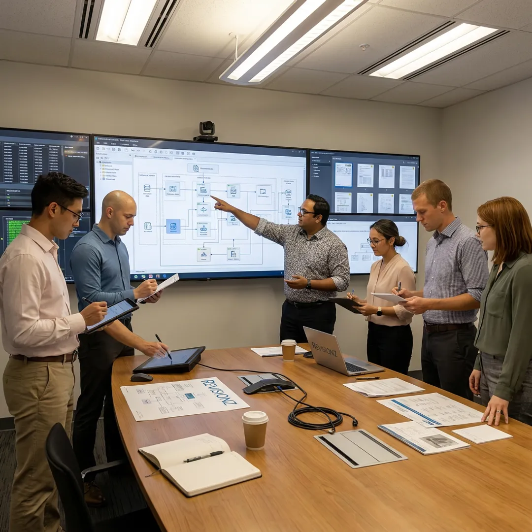 Industrial consultants planning digital operations workflow