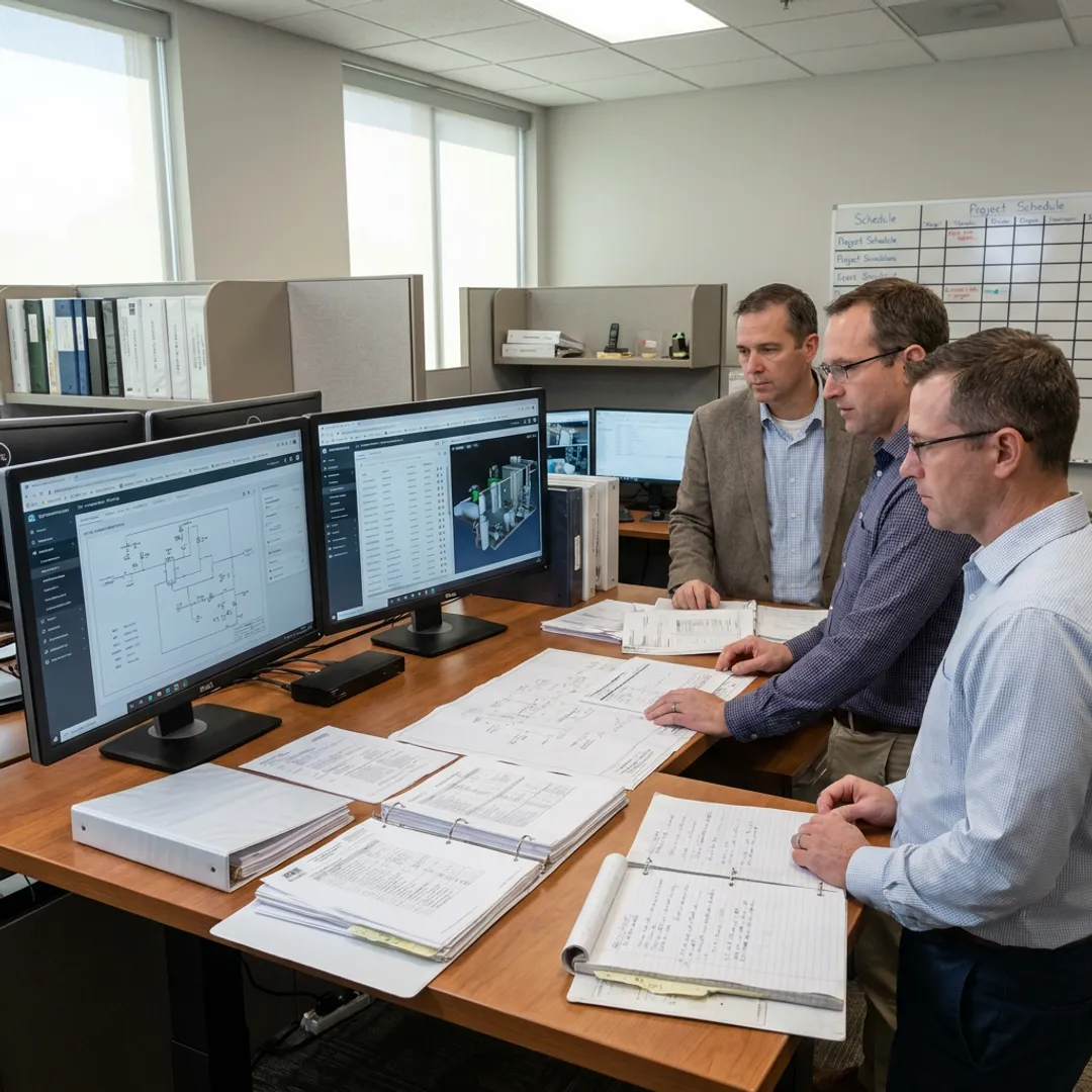 Capital project team validating vendor data integration workflow