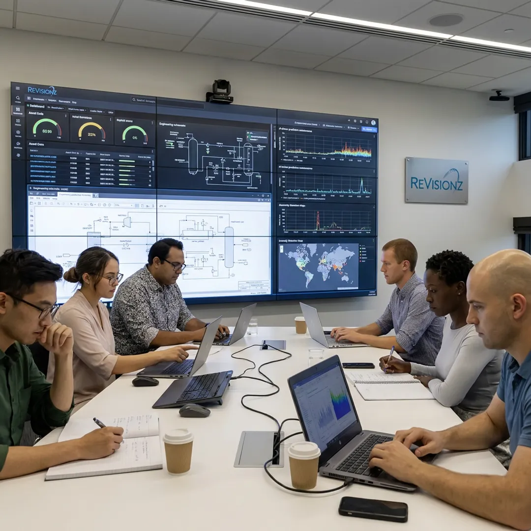 Consultants reviewing asset data dashboards and infrastructure intelligence workflows