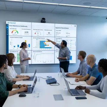 Asset maintenance data reliability team reviewing dashboards