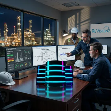 Process industry digital transformation team reviewing asset data