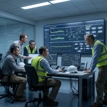 Consultants reviewing industrial asset reliability data
