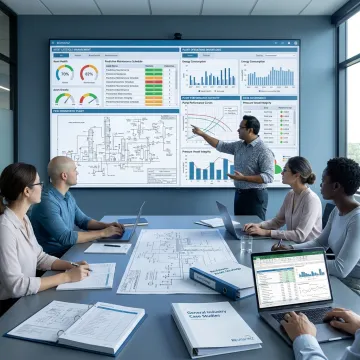 Industrial asset capability assessment team reviewing digital operations data