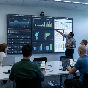 Energy management consultants reviewing industrial performance data