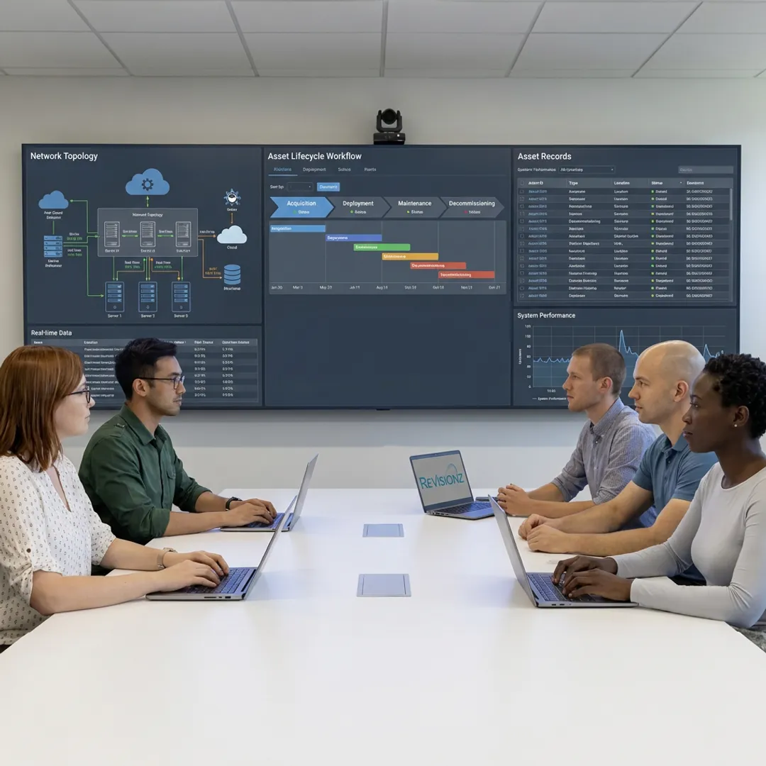 Infrastructure data strategy team reviewing digital asset information