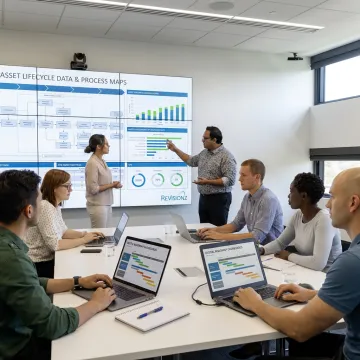 Consultants reviewing lifecycle data and digital roadmap