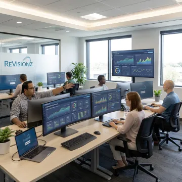 Data analytics consultants reviewing dashboards