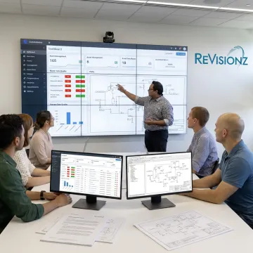 Asset management consultants reviewing digital asset data