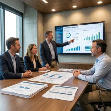 AI readiness consultants reviewing data and strategy dashboards