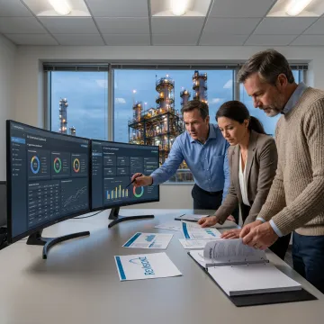 AI governance consultants reviewing industrial data
