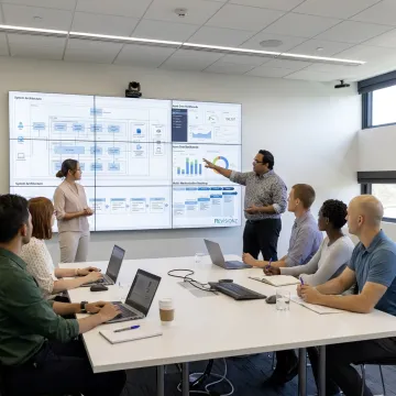 Consultants reviewing legacy system modernization roadmap