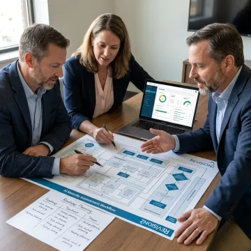 Consultants mapping AI maturity assessment steps