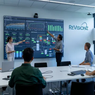 Consultants reviewing industrial analytics dashboards