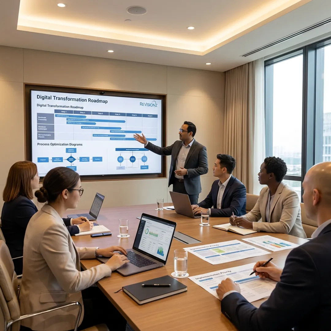 Consultants planning a digital transformation roadmap