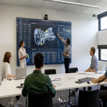 Mining operations team reviewing digital asset data dashboards