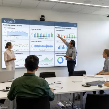 Asset performance consultants analyzing industrial data