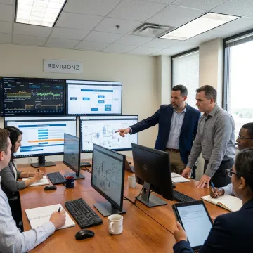 Digital technology enablement team reviewing industrial data