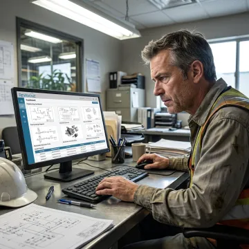 Specialist reviewing digitized engineering documents