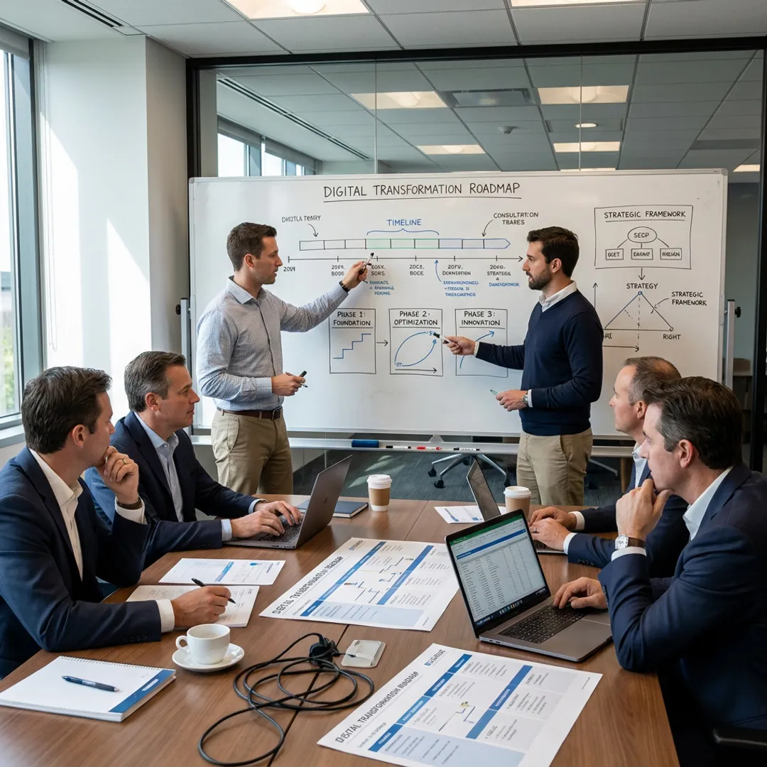 Consultants leading a digital change management workshop