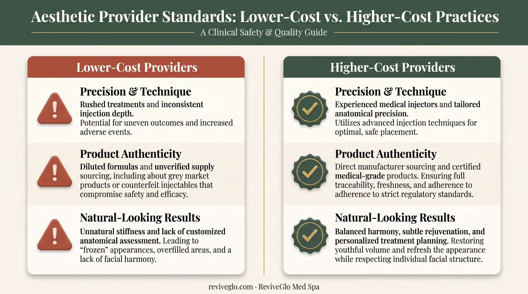 Low-cost versus high-cost Botox provider comparison chart