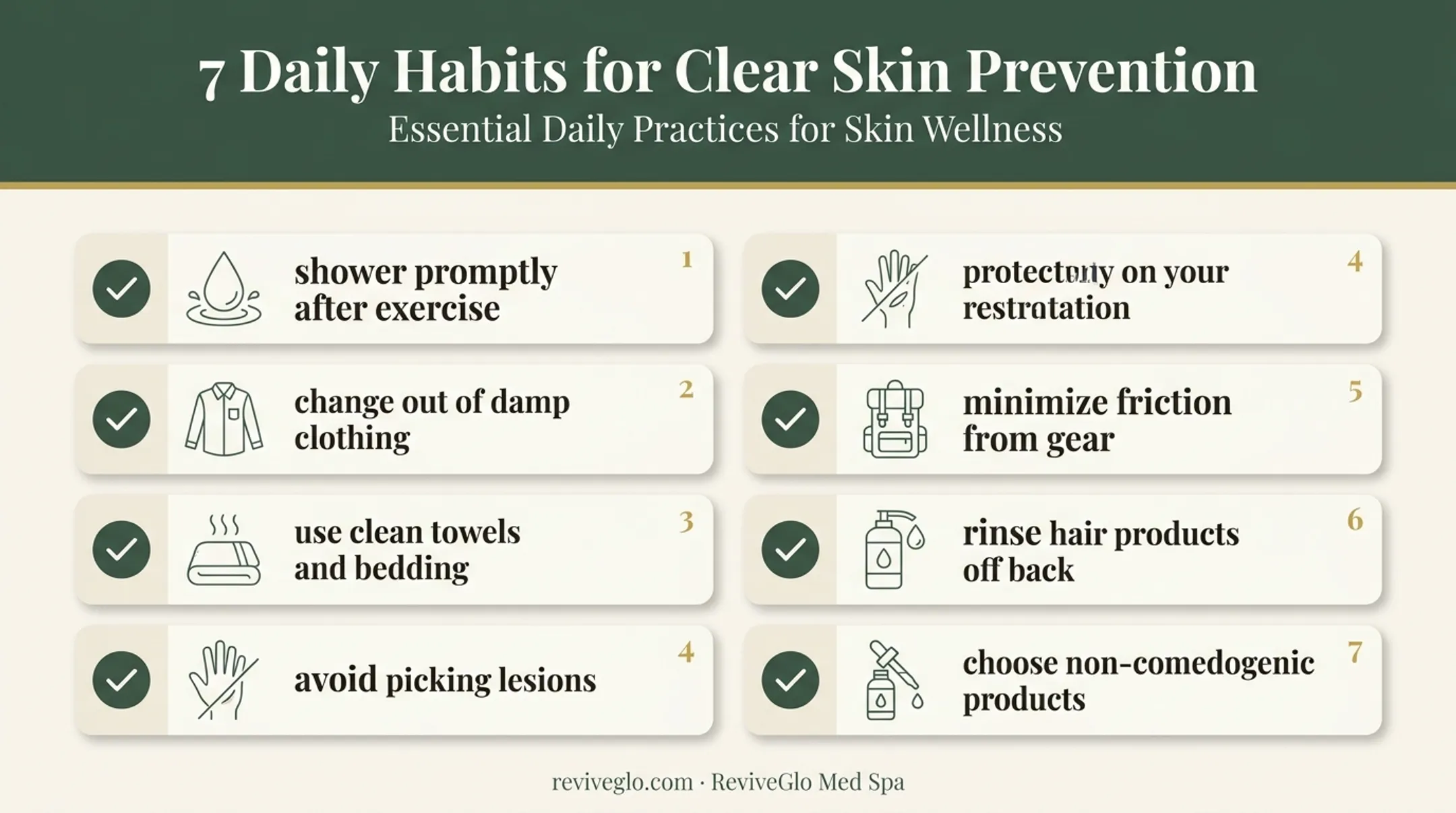Back acne prevention checklist with daily skincare habits