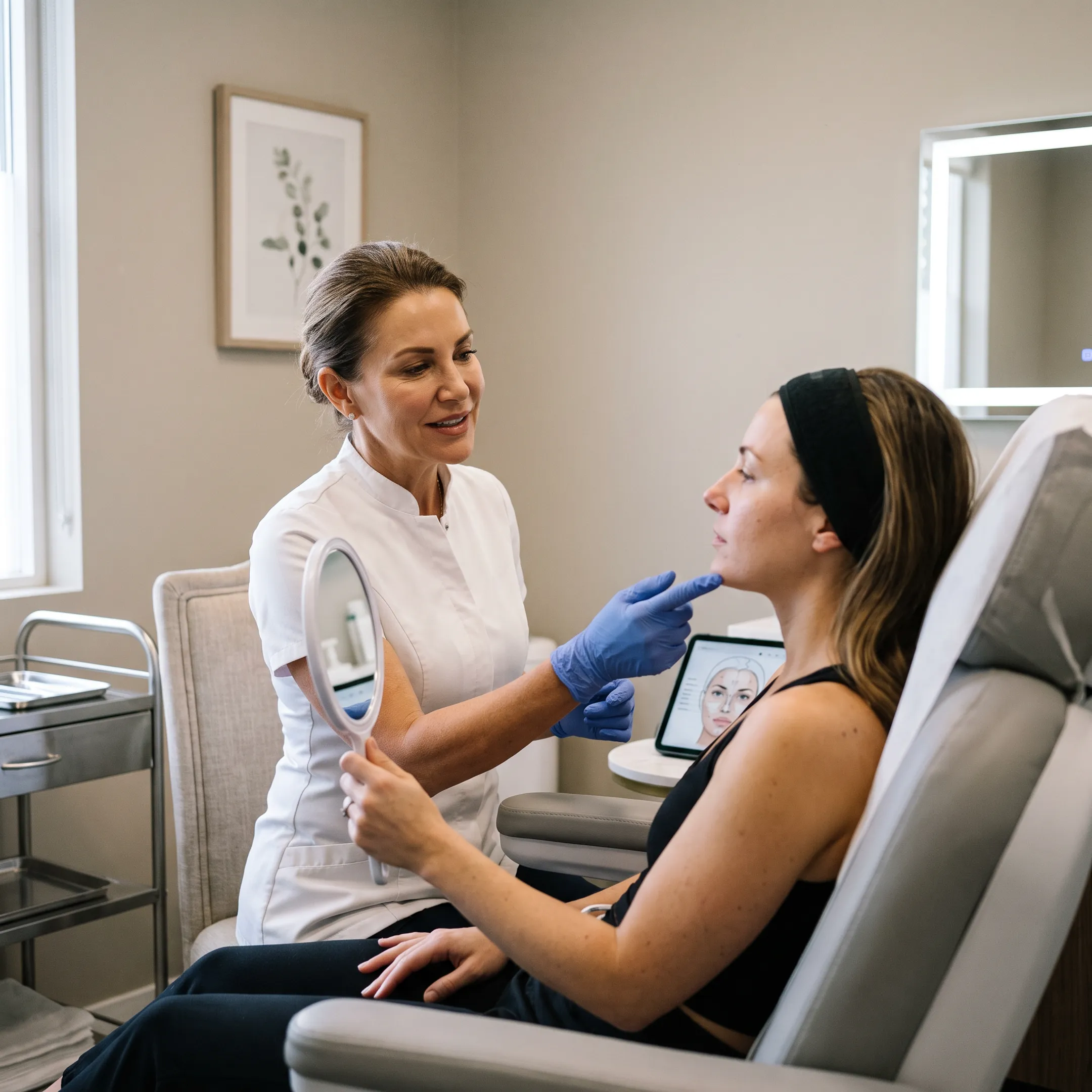 Client receiving a personalized lip filler consultation