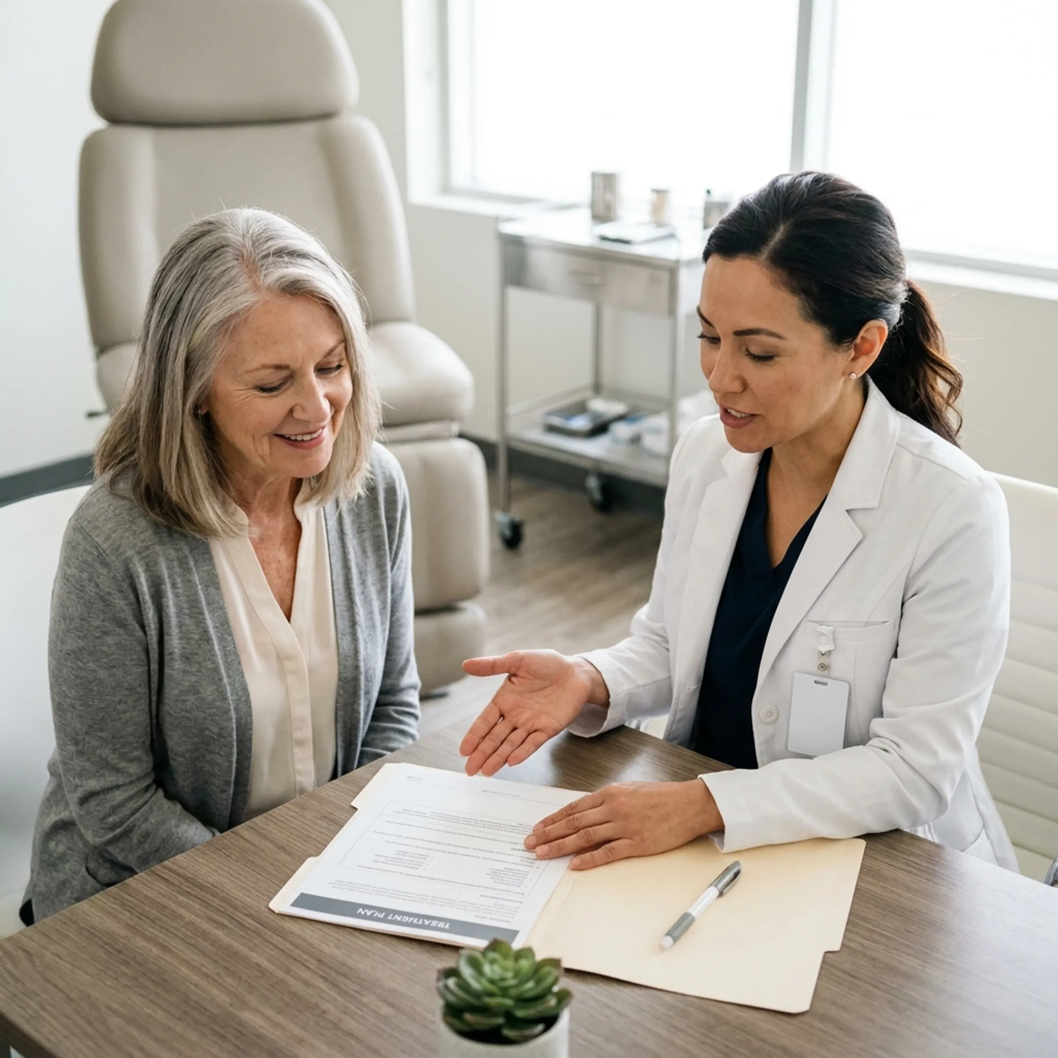 Senior patient consulting with a healthcare professional about medical weight loss options