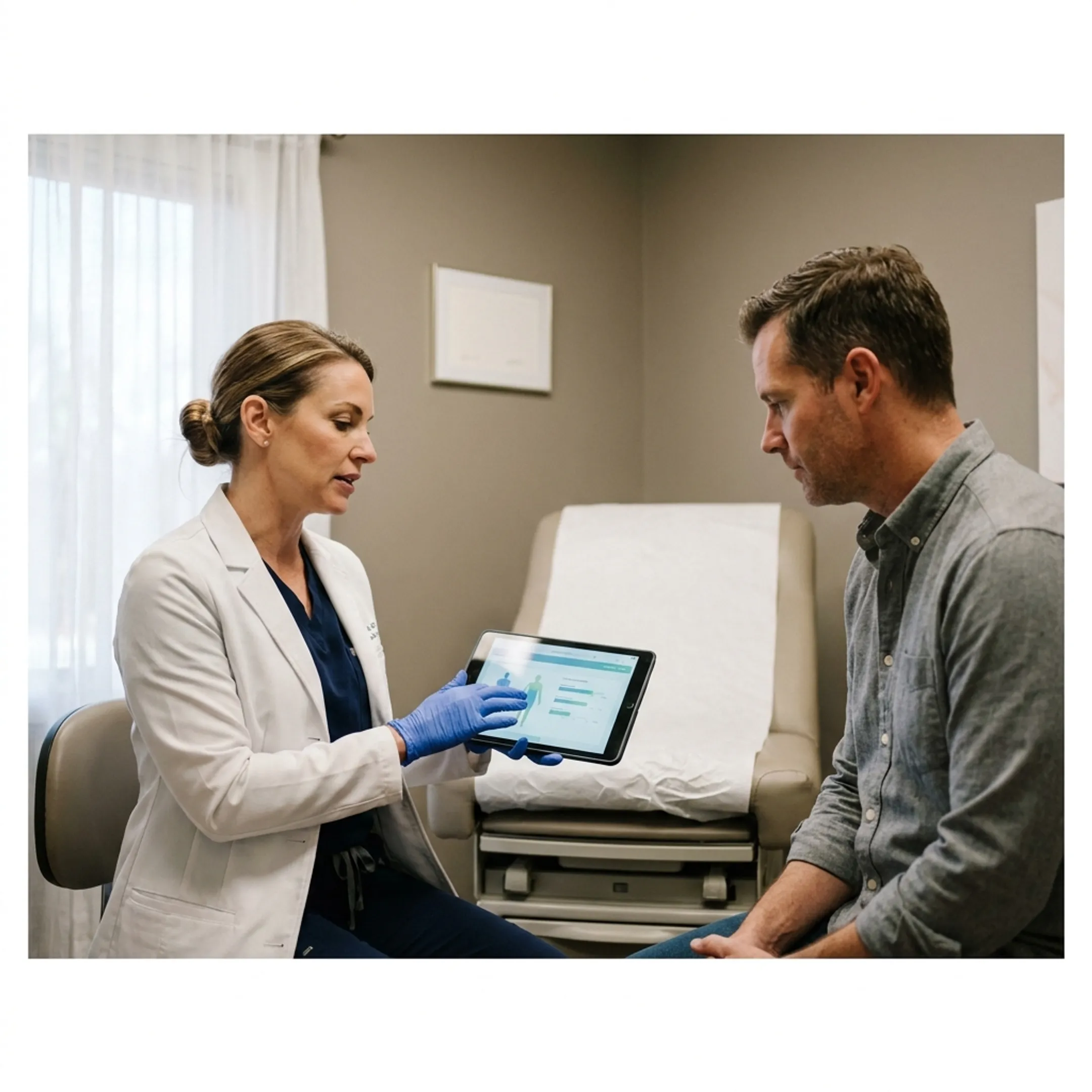Male patient reviewing weight management plan with clinical provider