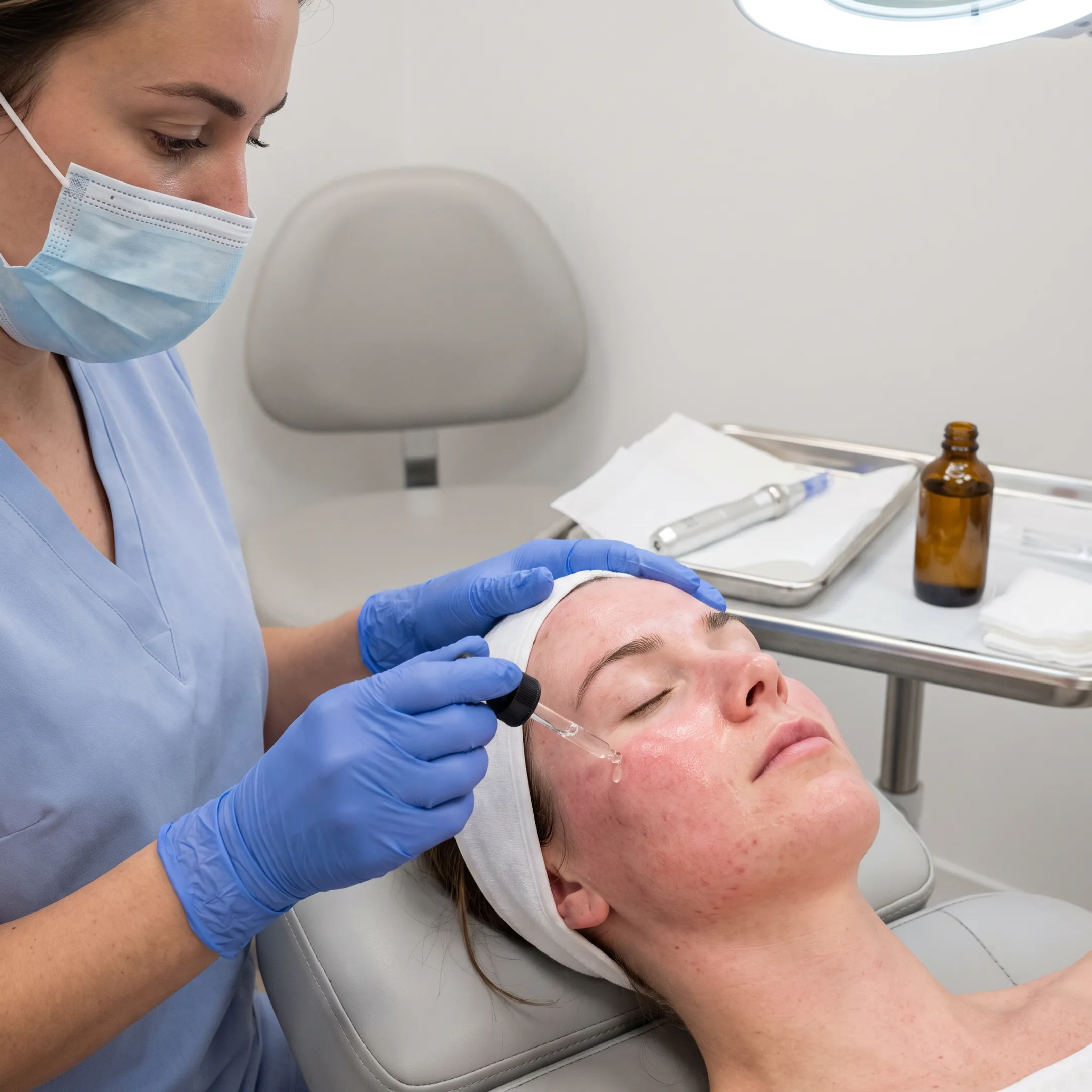 Provider performing microneedling with exosome serum