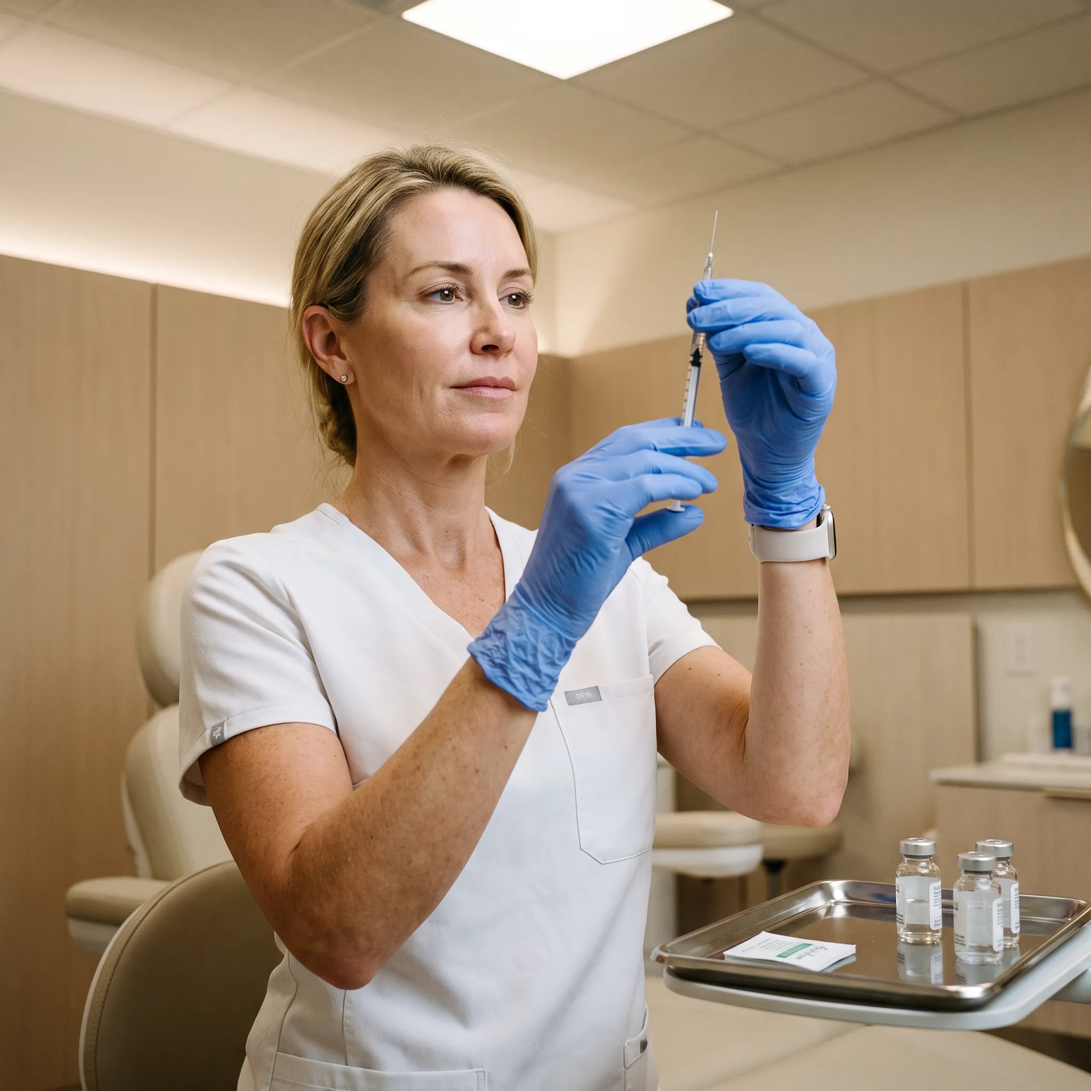 Aesthetic medical professional preparing a personalized Botox injection treatment