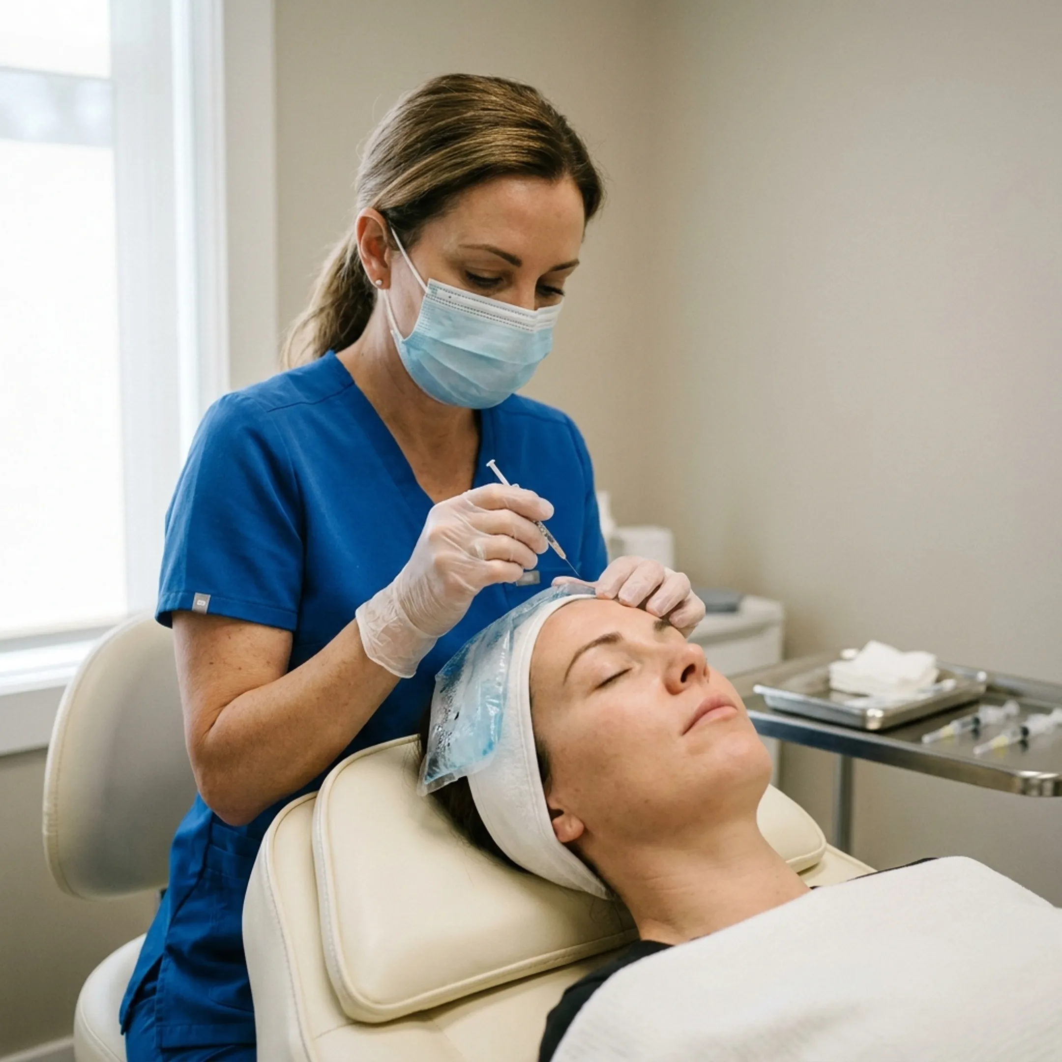 Client receiving gentle Botox Cosmetic OnabotulinumtoxinA treatment