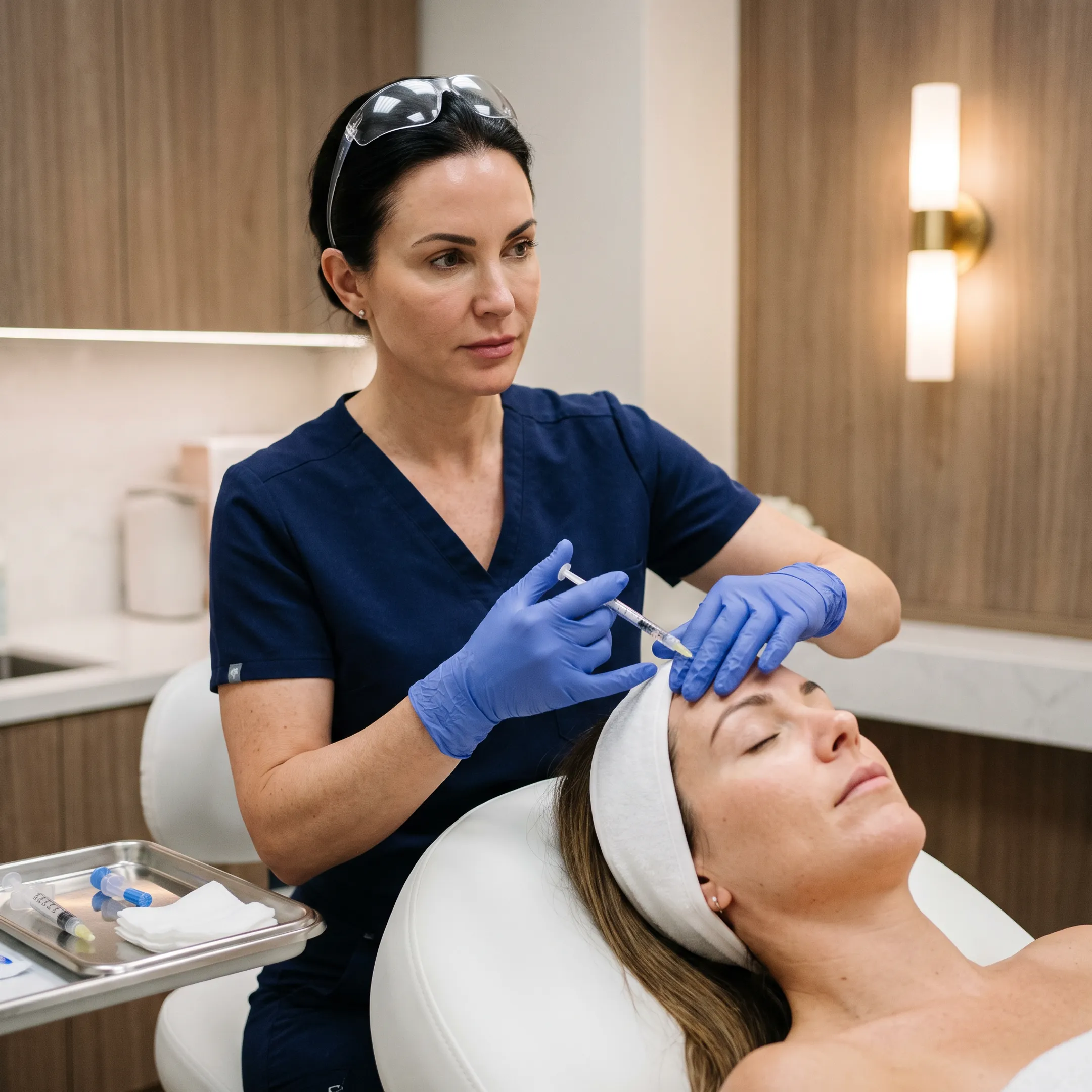 Aesthetic nurse preparing Botox Cosmetic OnabotulinumtoxinA injection for client