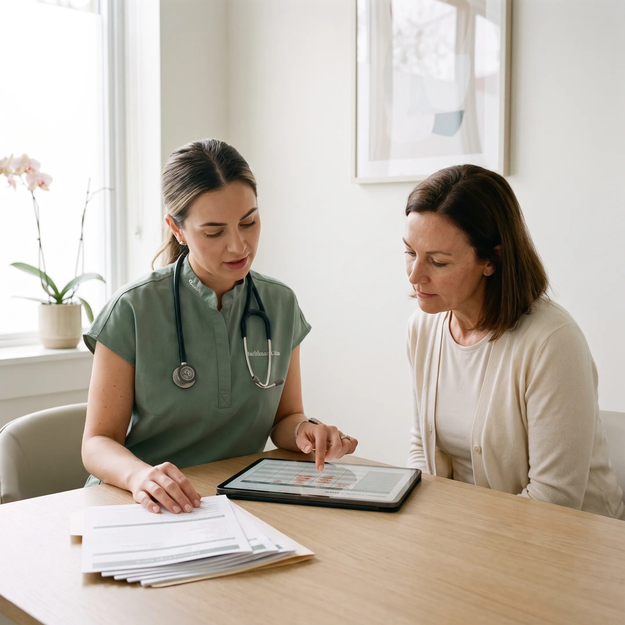 Medical professional discussing weight management options during a client consultation