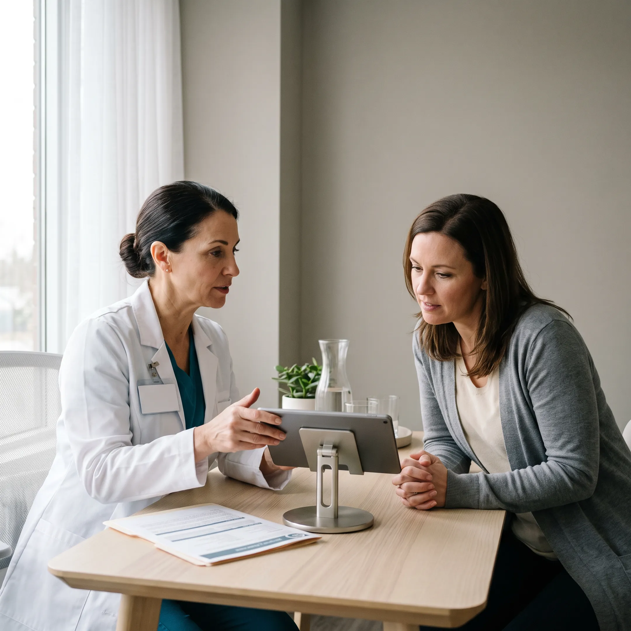 Medical provider consulting with a client regarding a personalized weight loss program.