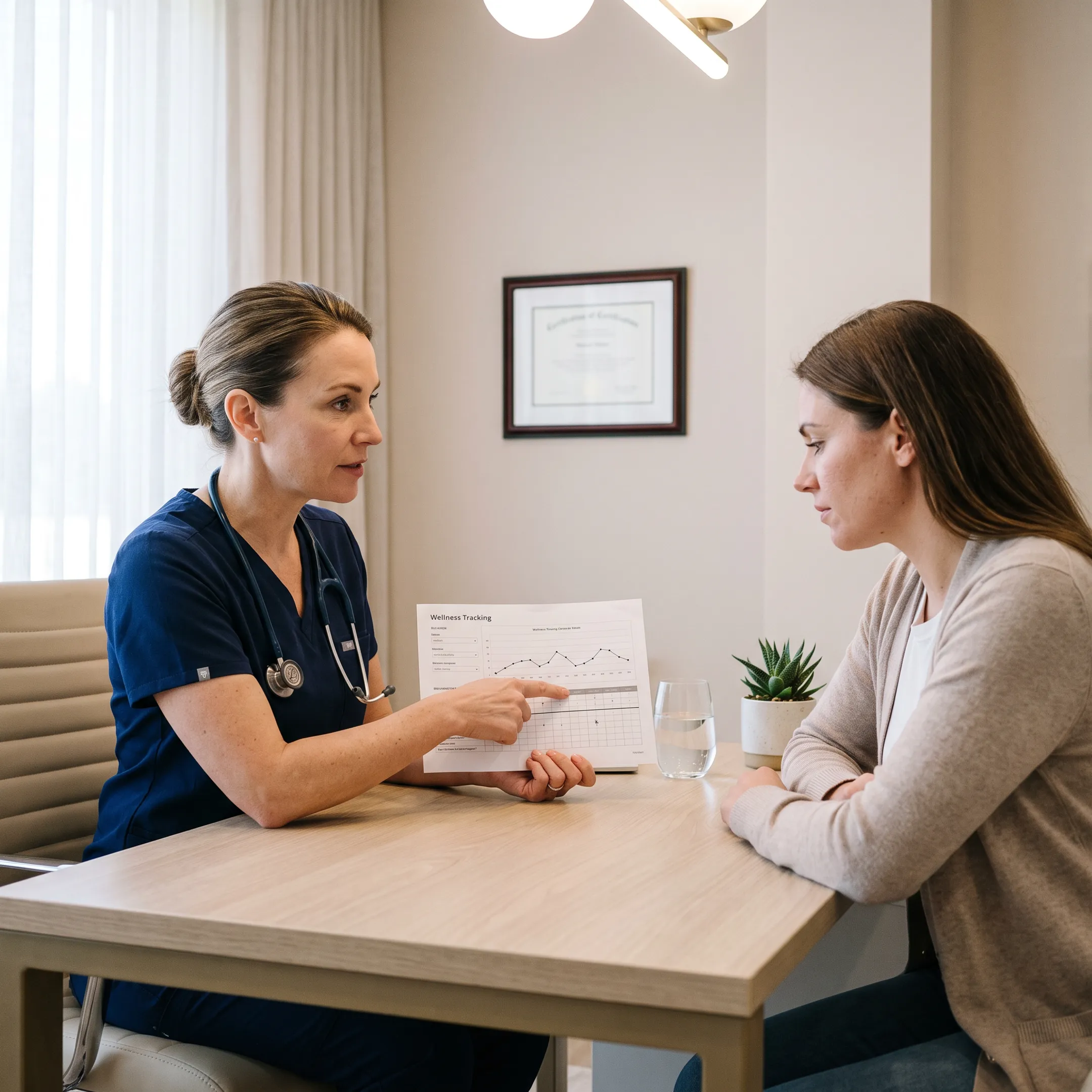 Healthcare professional consulting with patient in medical clinic