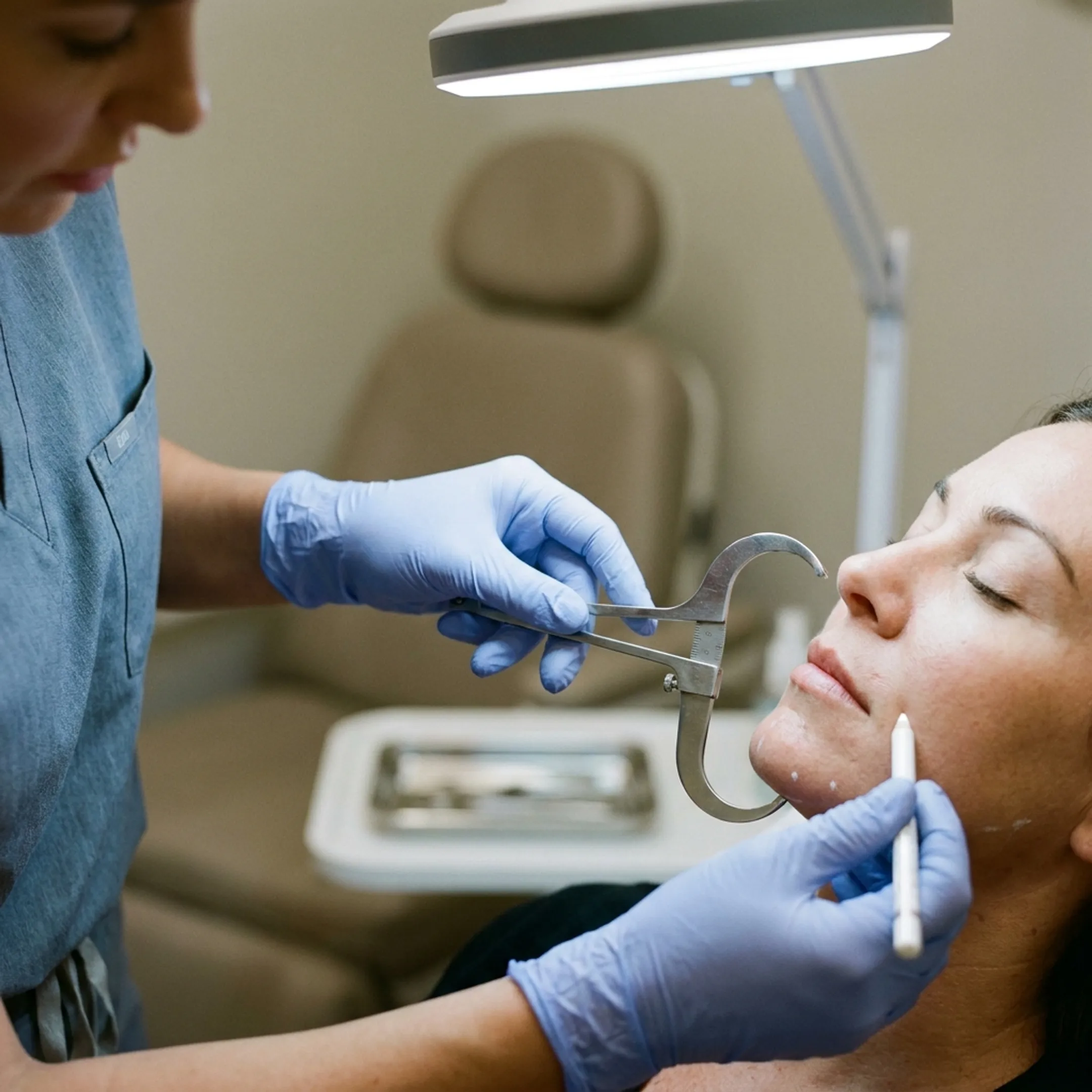 Aesthetic nurse planning facial balancing injection points