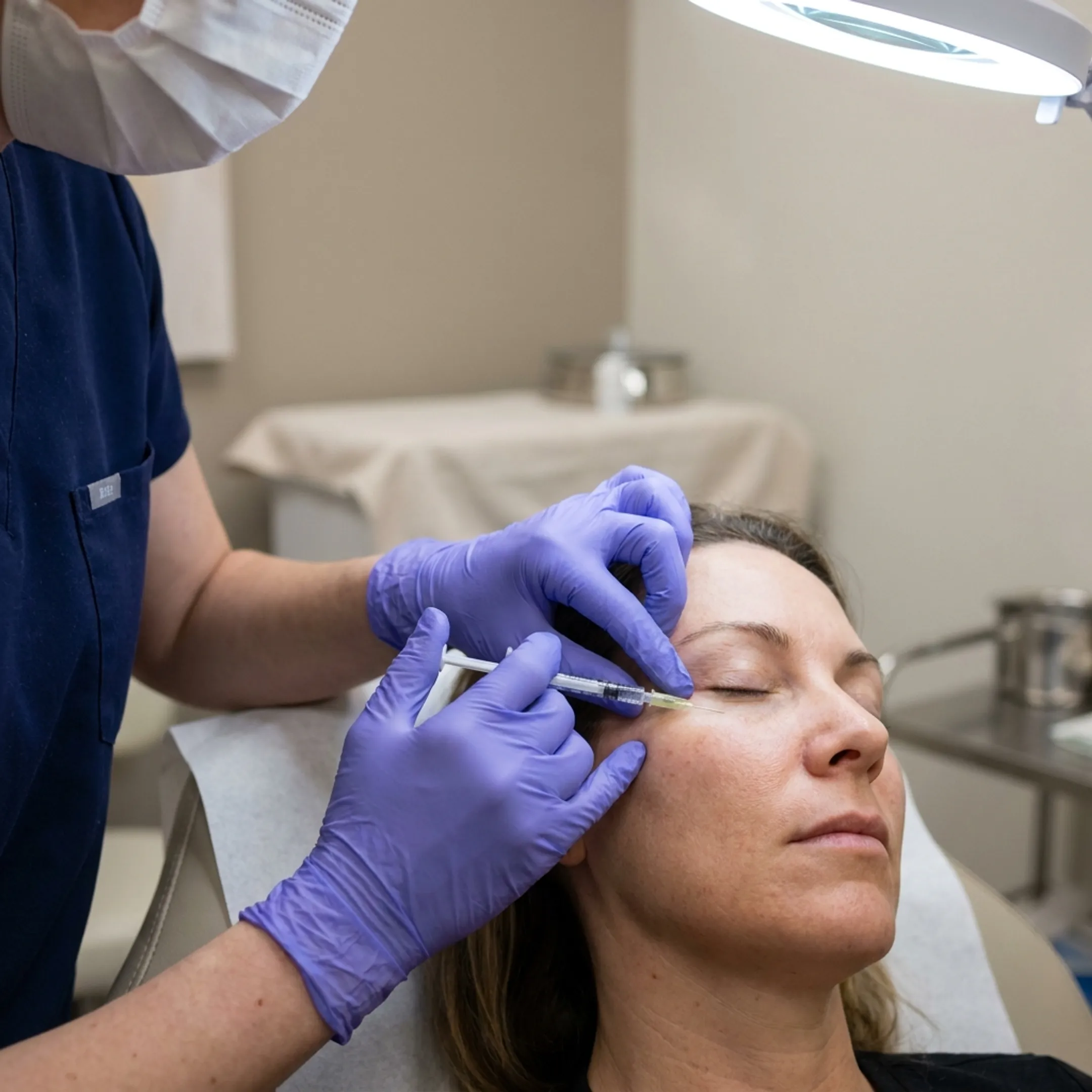 Close-up of a client receiving a precise aesthetic facial treatment