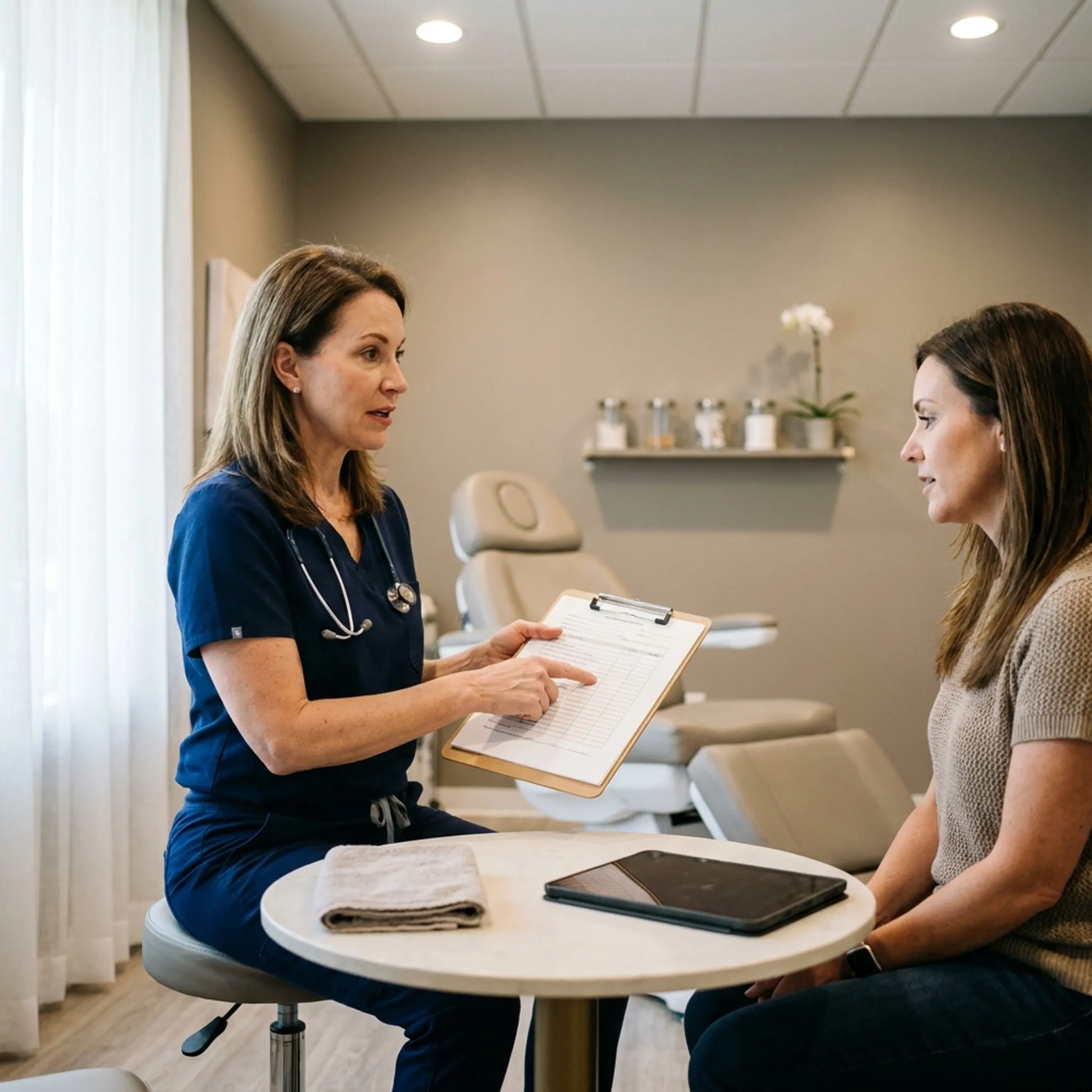 Medical provider explaining weight loss steps to a client