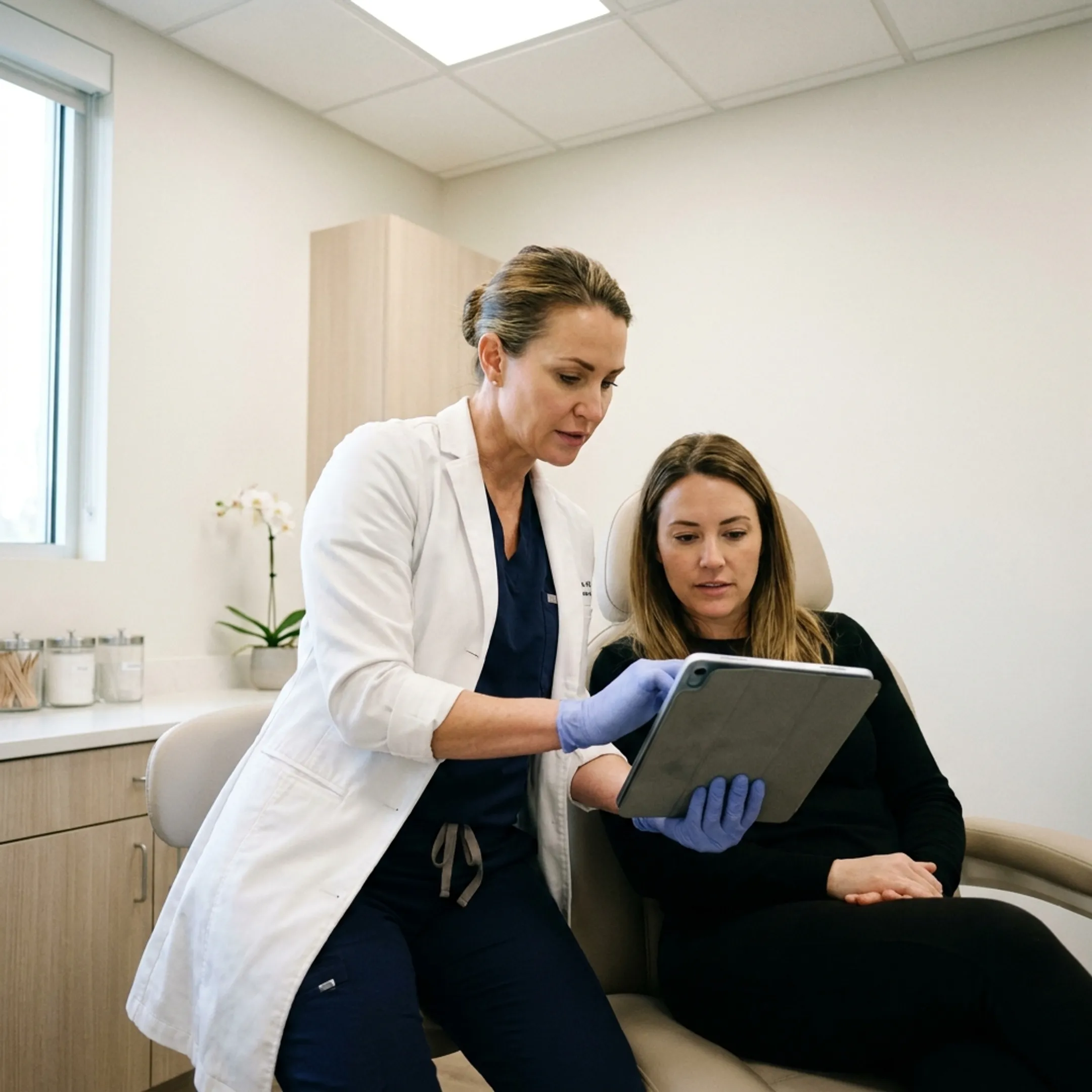 Healthcare provider reviewing body composition analysis with patient
