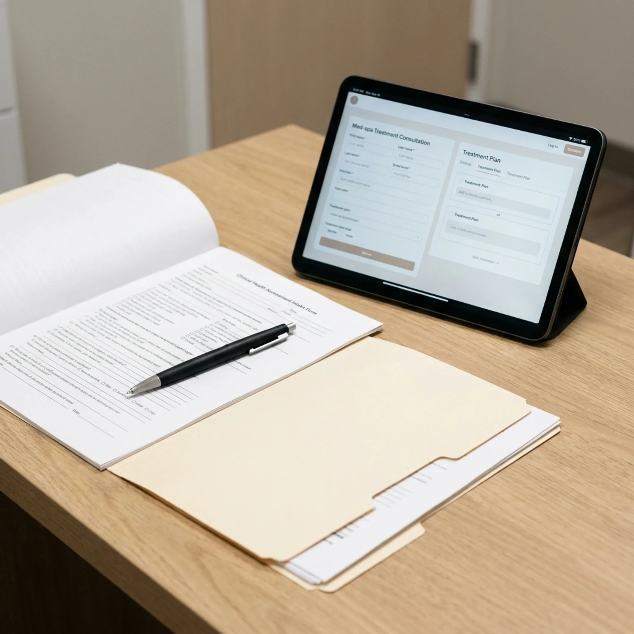 Clinician reviewing health tracking charts for a weight loss patient