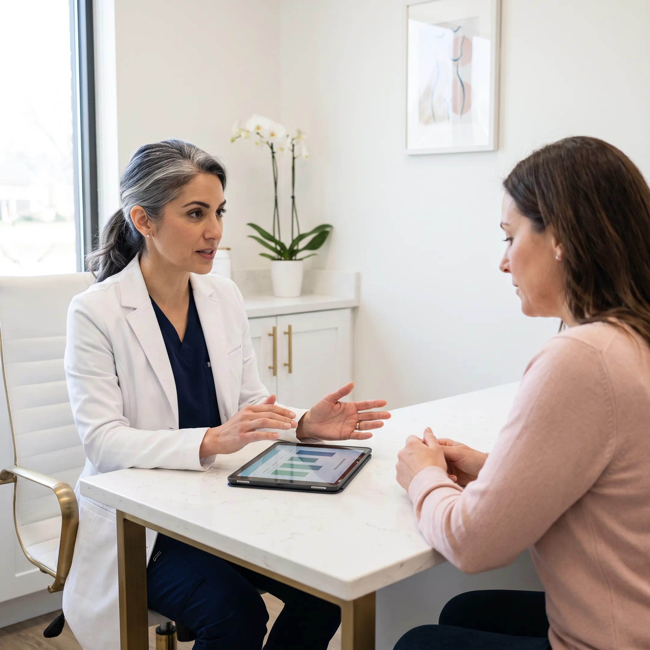 Provider consulting with a medical weight loss patient in a modern med spa