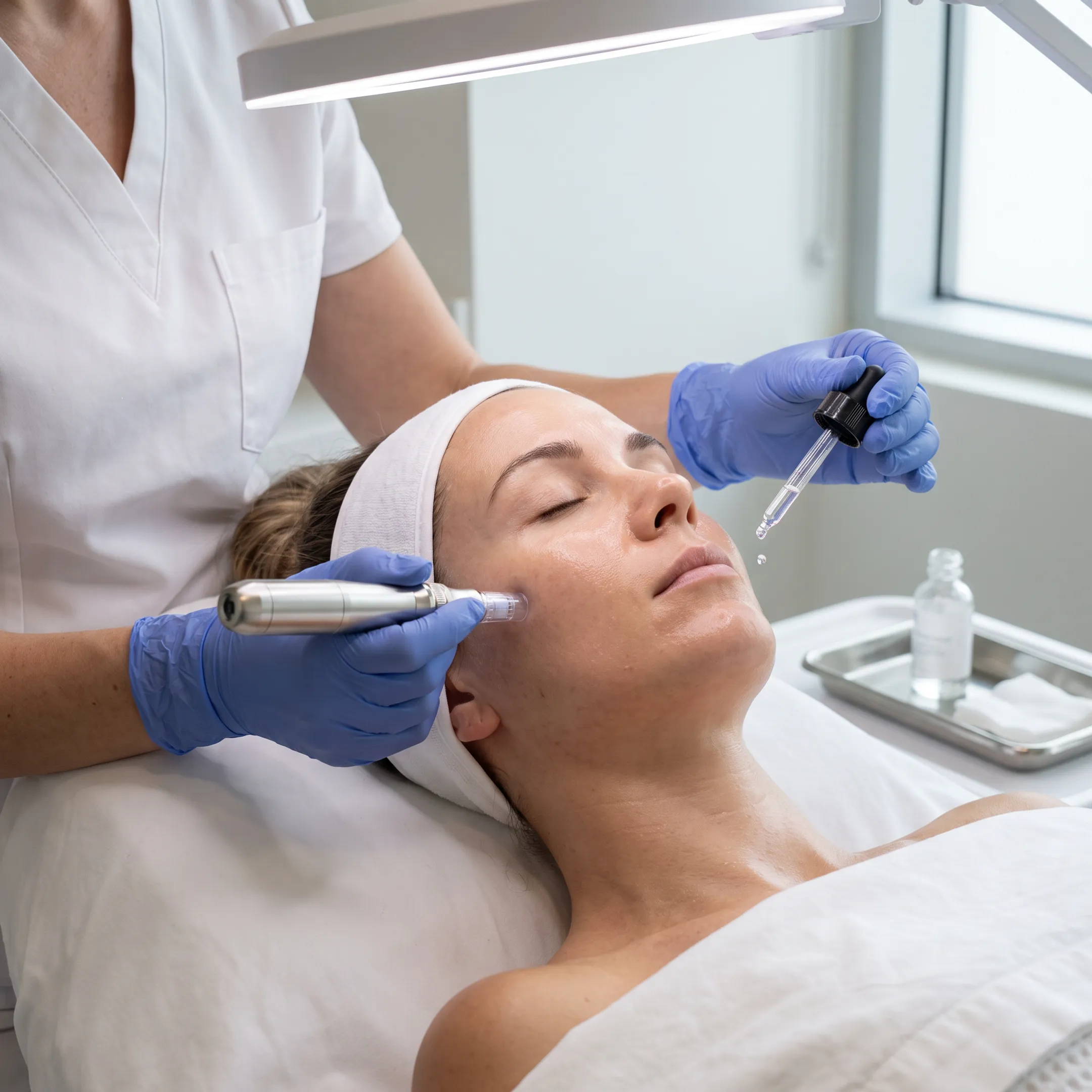 Microneedling treatment with serum application in a modern medical spa