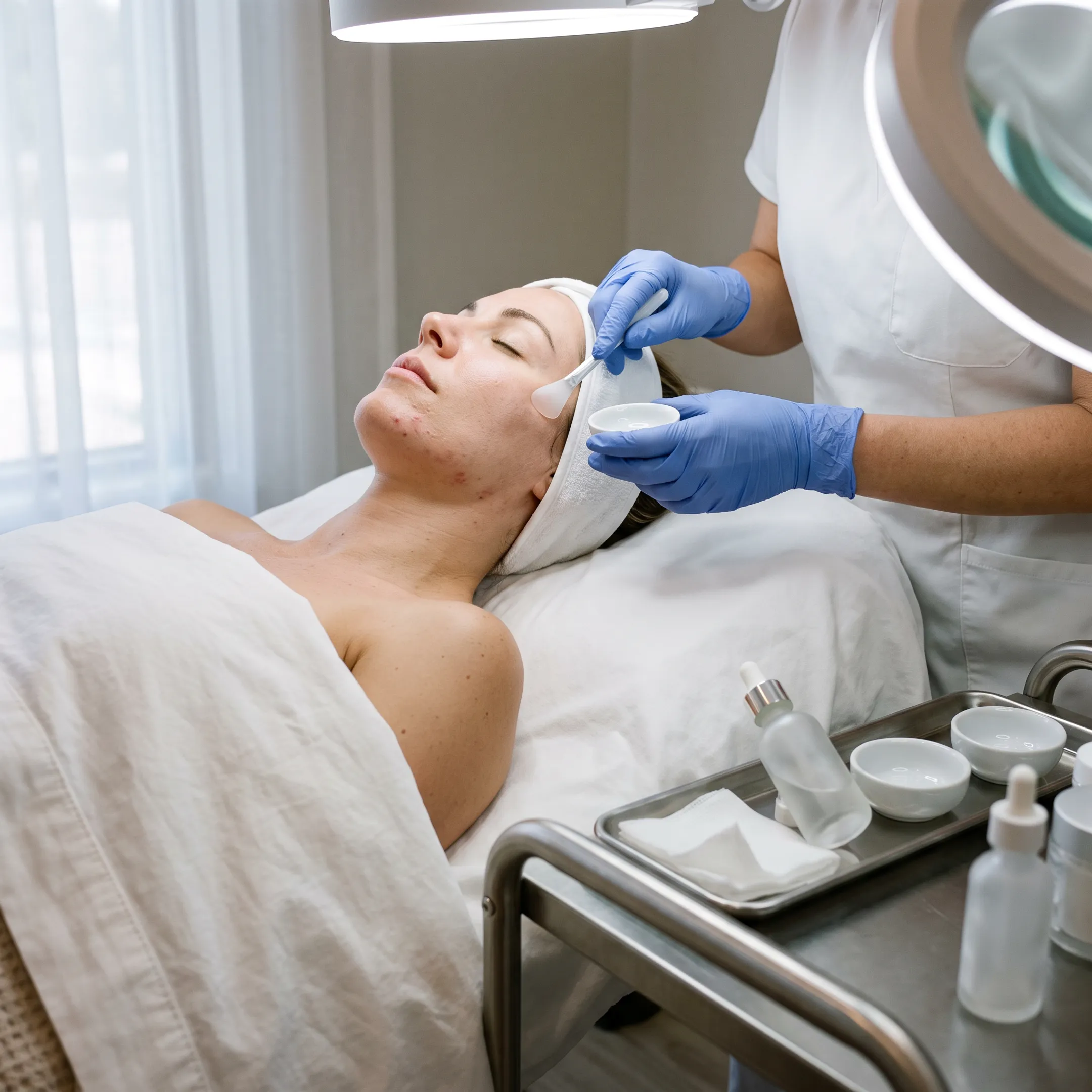 Client receiving a customized facial skin care treatment