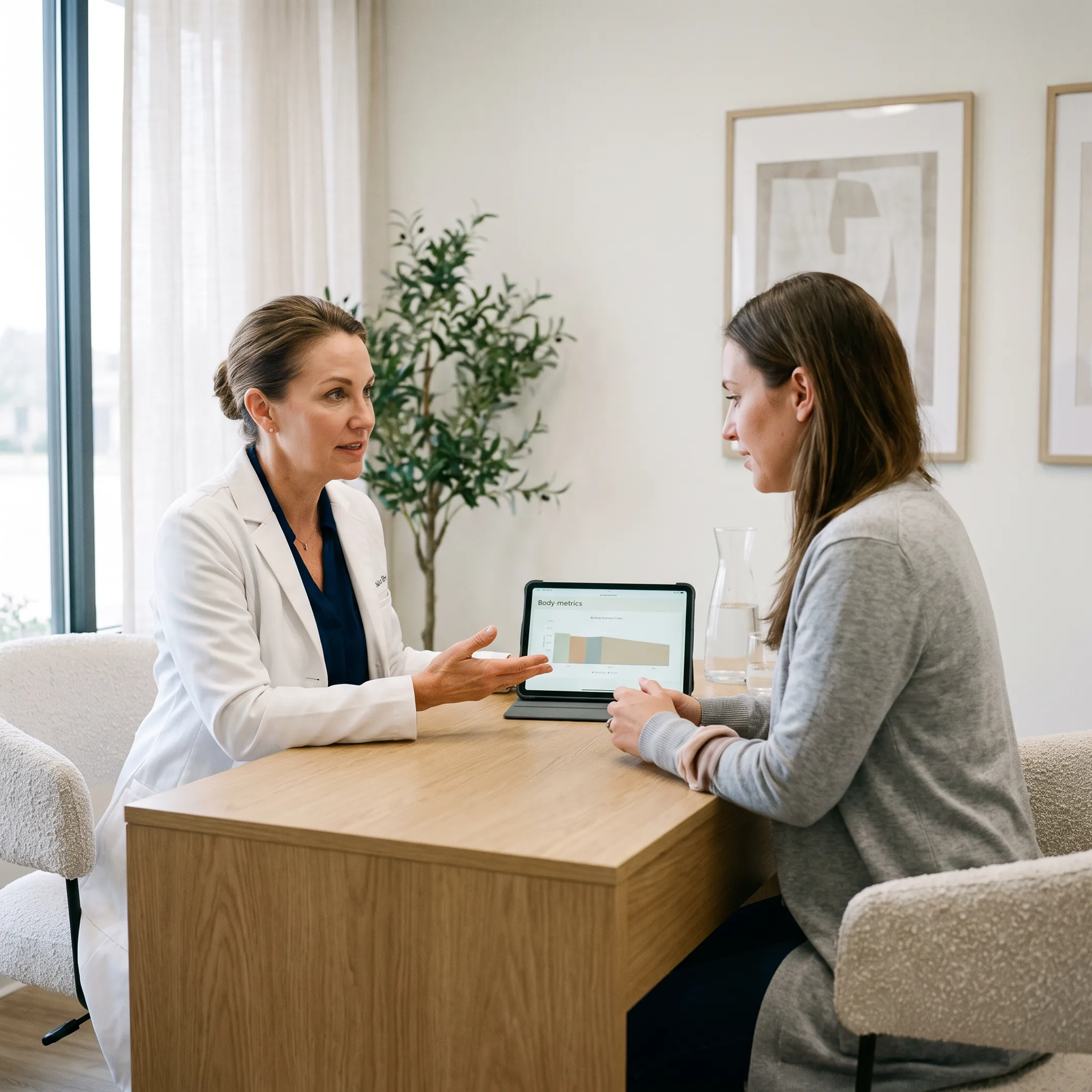 Provider consulting with a patient about a personalized medical weight loss plan
