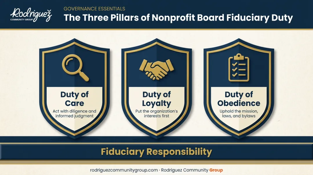 Three fiduciary duties of nonprofit board members care loyalty obedience