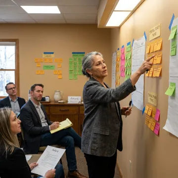 Facilitator guiding a nonprofit board retreat