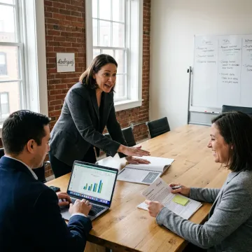 Nonprofit consultants reviewing strategy and financial plans